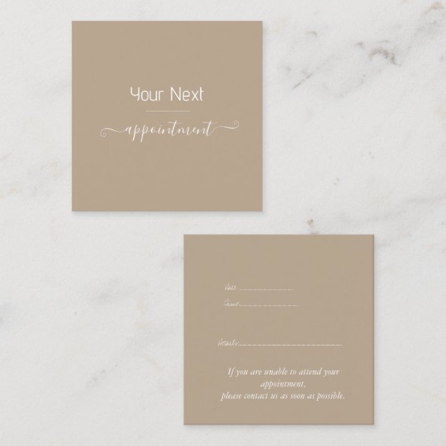 Simple Taupe Your Next Appointment Spa Salon Card  (Front/Back)