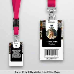Simple Teacher ID Card   Black Collage School ID  ID Badge