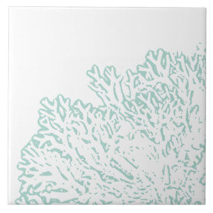Simple Teal and White Coral  Tile