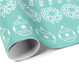 Simple Teal and White Rows Christmas Pattern Wrapping Paper