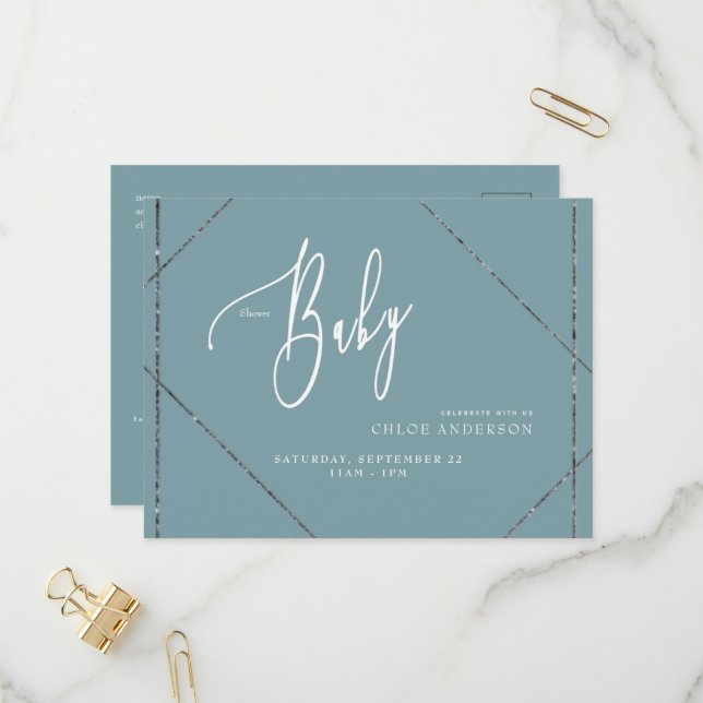 Simple Teal Baby Shower Invitation Postcard (Front/Back In Situ)