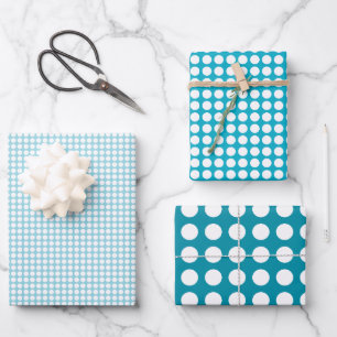 Simple Teal Blue and White Polka Dots Pattern Wrapping Paper Sheet