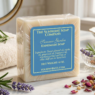 Simple teal blue and yellow soap cosmetics label