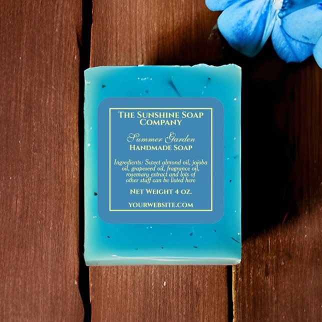 Simple teal blue and yellow soap cosmetics label (Creator Uploaded)