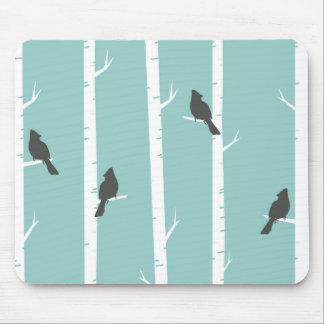 Simple Teal Blue Bird Tree Pattern Mouse Pad