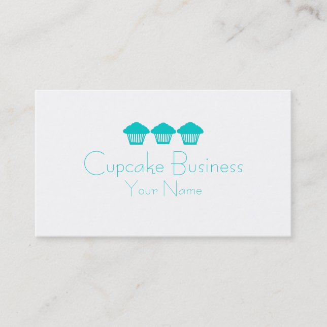 Simple teal blue cupcake business custom cards (Front)