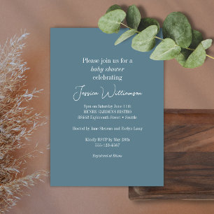 Simple Teal Blue Minimalist Design Baby Shower Invitation