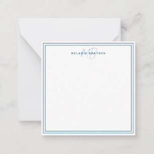 Simple Teal Blue Minimalist Monogram Two Border Card