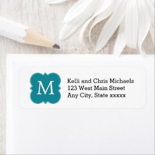 Simple Teal Blue Monogram Return Address Labels