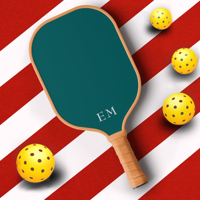 Simple Teal Blue Monogrammed Initials Pickleball Paddle (Creator Uploaded)