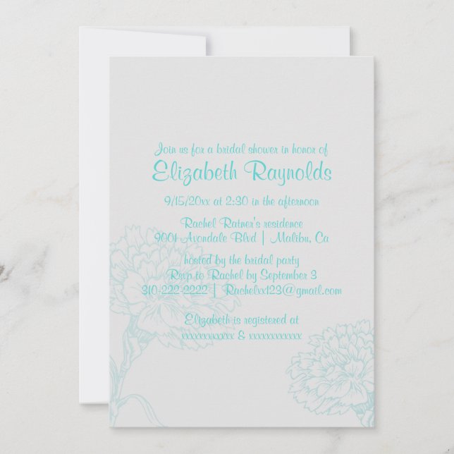 Simple Teal Bridal Shower Invitations (Front)
