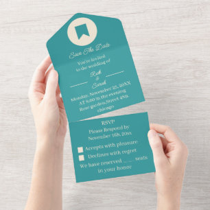 Simple Teal Customised Save The Date All In One Invitation