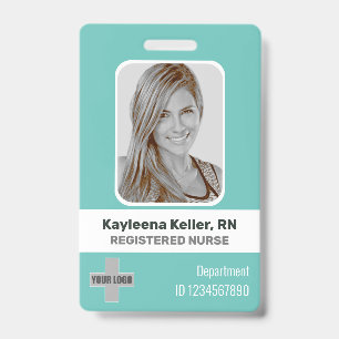 Simple Teal Green Blue Photo Logo Barcode ID Nurse Badge