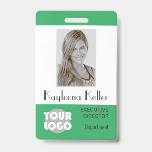 Simple Teal Green Logo Barcode ID Photo Department Badge