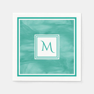 Simple Teal Green Subtle Marble Modern Monogram Napkin