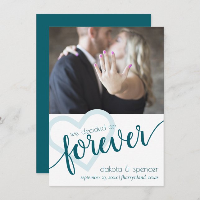 Simple Teal Heart | Green Forever Elopement Photo Announcement (Front/Back)