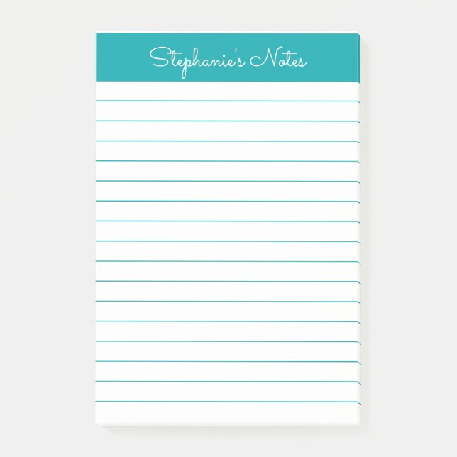 Simple Teal Lined Personalised Post-it Notes (Front)