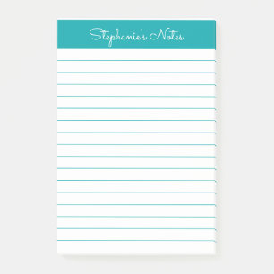 Simple Teal Lined Personalized Post-it Notes