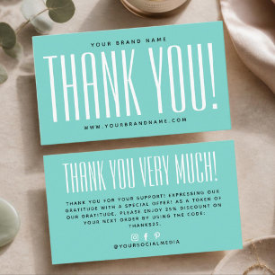 Simple teal minimalist thank you business card