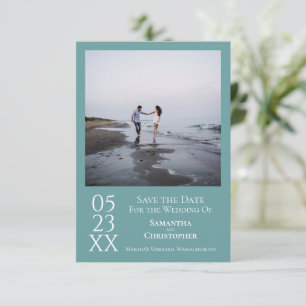 Simple Teal Modern Minimalist Photo Wedding Save The Date