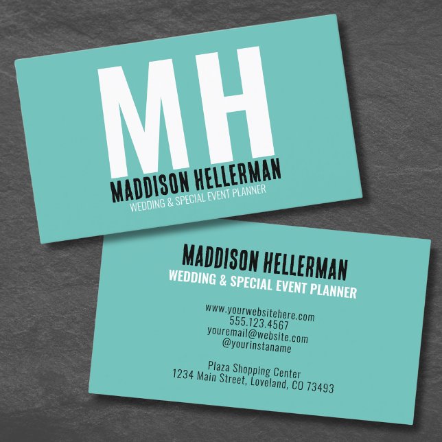 Simple Teal Modern Monogram Business Card (Simple Stylish Teal Modern Monogram Business Card )