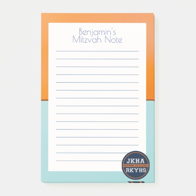 Simple Teal/Orange Mitzvot Post-it Notes (Front)