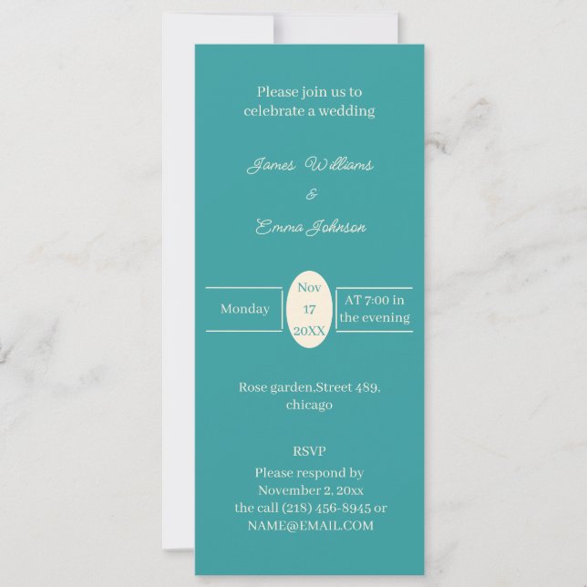 Simple Teal Personalised Wedding invitation (Front)