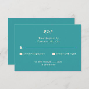 Simple Teal Personalised Wedding RSVP Card