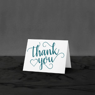 Simple Teal Script   Dark Blue-Green Heart Photo Thank You Card