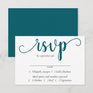 Simple Teal Script Dark Blue-Green Meal Choice RSVP Card