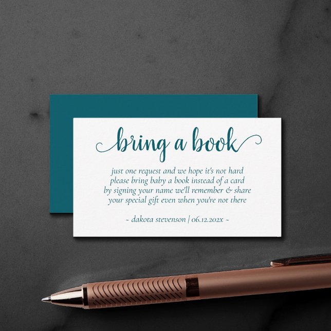 Simple Teal Shower | Dark Blue-Green Bring a Book Enclosure Card (Creator Uploaded)