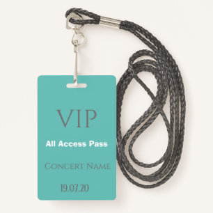 Simple Teal VIP All Access Pass Concert Badge ID Badge