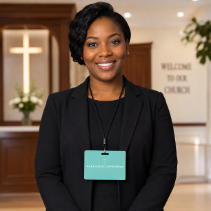 Simple Teal White Cross Outline Church ID Badge