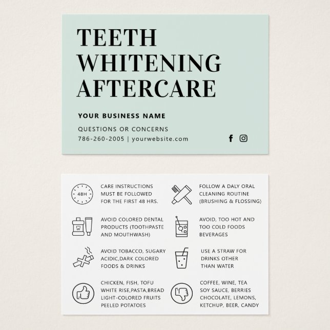 Simple Teeth Whitening Aftercare Instruction Card (Front & Back)
