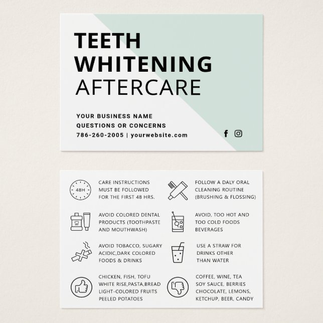 Simple Teeth Whitening Aftercare Instructions (Front & Back)