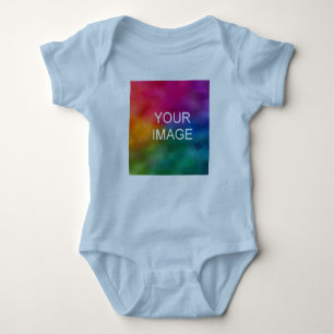 Simple Template Add Text Upload Photo Light Blue Baby Bodysuit