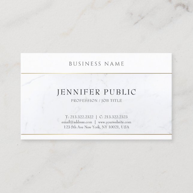 Simple Template Elegant White Marble Professional Business Card (Front)