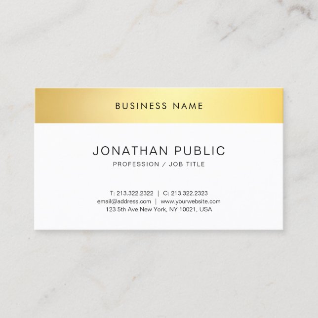 Simple Template Modern Elegant Gold White Top Business Card (Front)