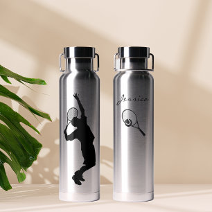 Simple Tennis Player Silhouette Personalised Water Bottle