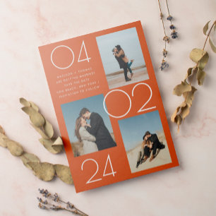 Simple Terracotta 3 Photo Wedding Save The Date Magnetic Invitation