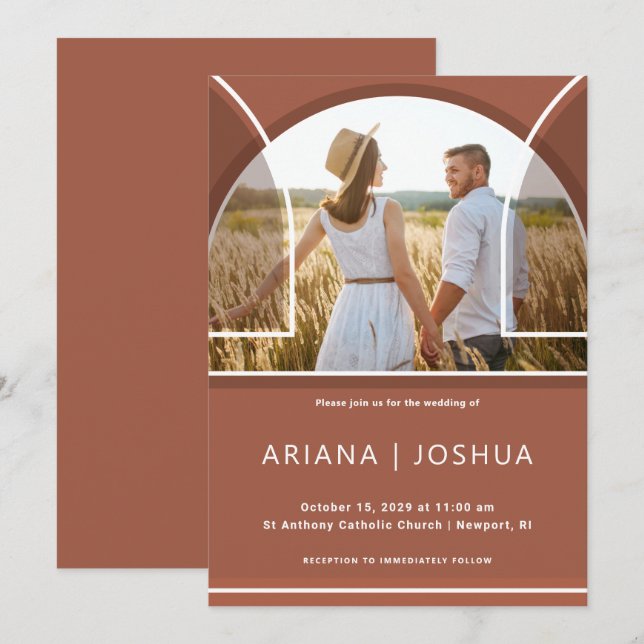 Simple Terracotta Arch Photo Wedding Invitation (Front/Back)
