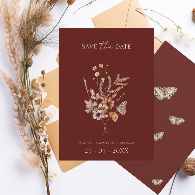 Simple Terracotta Autumn Fall Wildflowers Wedding Save The Date (Creator Uploaded)