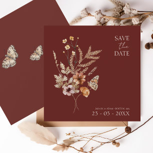 Simple Terracotta Autumn Fall Wildflowers Wedding Save The Date