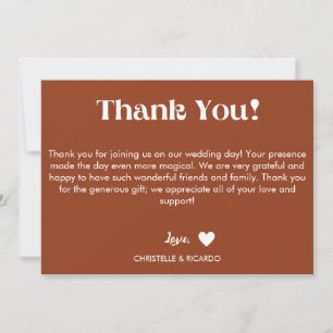 Simple terracotta burnt script wedding thank you announcement