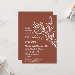 Simple terracotta floral birthday invitation