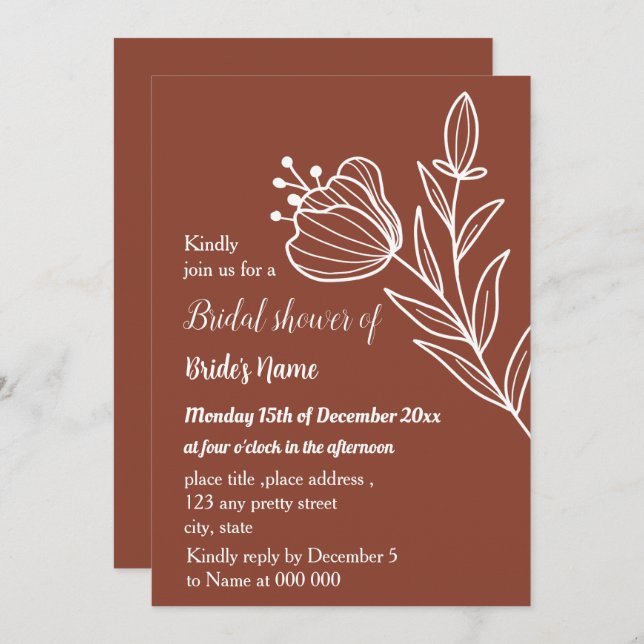 Simple terracotta floral bridal shower invitation (Front/Back)