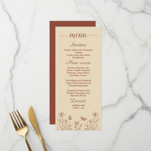 Simple terracotta floral wedding menu