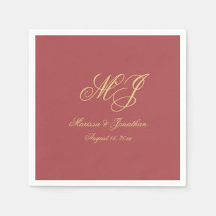 Simple Terracotta Gold Monogram Script Wedding Napkin