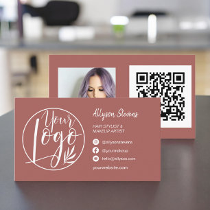Simple terracotta hair makeup photo logo qr code business card