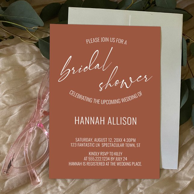 Simple, Terracotta Handwriting Bridal Shower Invitation (Creator Uploaded)